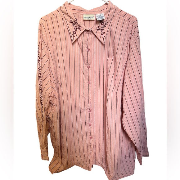 White stag button up shirt, Pink Striped Collard Shirt with embroidery, 22W/24W - Picture 4 of 9